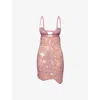 NENSI DOJAKA NENSI DOJAKA WOMEN'S PINK HEARTBEAT ASYMMETRIC SEQUINNED MESH MINI DRESS