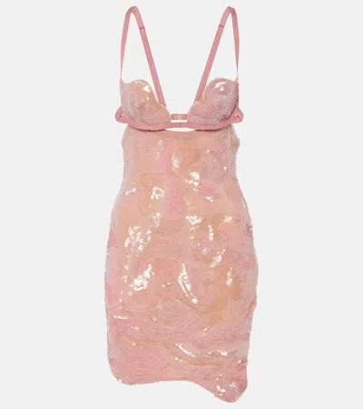 Nensi Dojaka Heartbeat Sequined Asymmetric Minidress In Pink