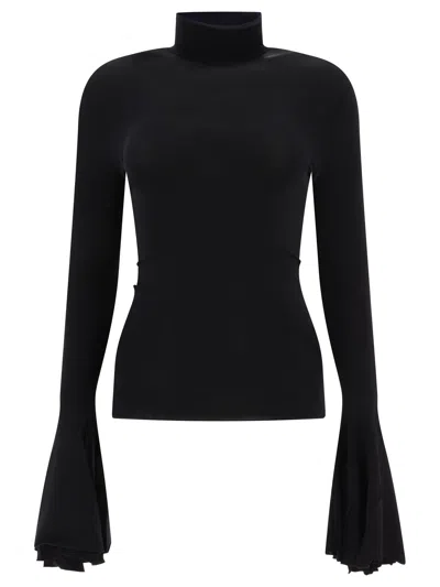 Nensi Dojaka High Neck Top With Godet Cuffs Tops In Black