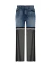 Nensi Dojaka Denim & Tulle Straight Jeans In Blue/black