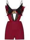 Nensi Dojaka Womens Black / Burgundy Petal Open-back Silk Playsuit