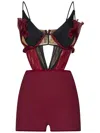 Nensi Dojaka Womens Black / Burgundy Petal Open-back Silk Playsuit