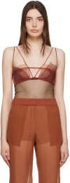 Nensi Dojaka Khaki & Pink Layered Bodysuit In Burnt Henna