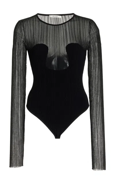Nensi Dojaka Knit-plisse Bodysuit In Black