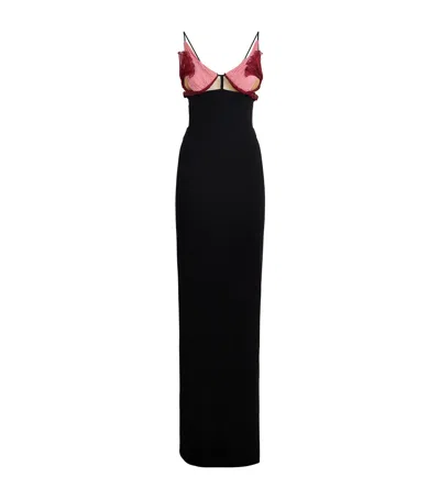Nensi Dojaka Knitted Evie Petal Maxi Dress In Black /damask Rose