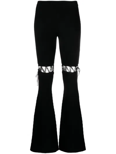 Nensi Dojaka Ribbed Waistband Flared Pant With Cut-out Lacing In Black