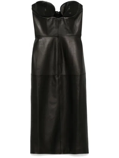 Nensi Dojaka Leather Midi Dress In Black