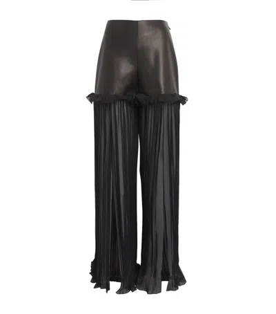 Nensi Dojaka Leather-organza Trousers In Black