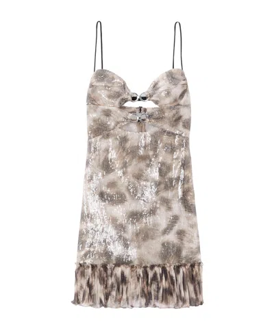 Nensi Dojaka Leopard-print Sequined Chiffon Mini Dress In Pink