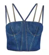 Nensi Dojaka Double Straps Corset With Exposed Stitching In Blue
