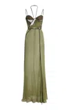 Nensi Dojaka Womens Draped Corset-top Silk Gown Olivine In Green