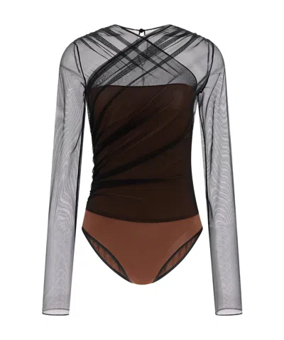 Nensi Dojaka Mesh Bodysuit In Brown