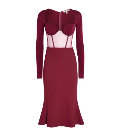 Nensi Dojaka Mesh Corseted Midi Dress In Burgundy