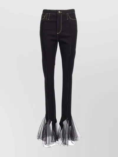 NENSI DOJAKA MESH DETAILED FLARED HEM TROUSERS WITH BELT LOOPS