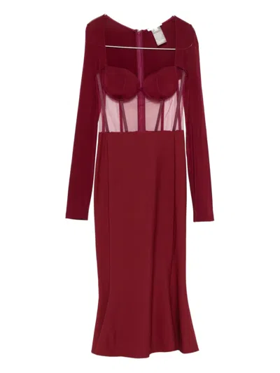 Nensi Dojaka Mesh-panel Midi Dress In Red