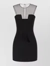 Nensi Dojaka Mesh Panel Sleeveless Fitted Silhouette Dress In Black