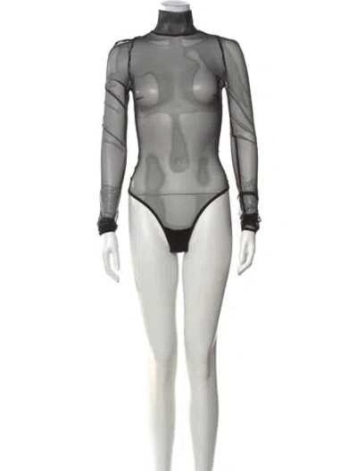 Pre-owned Nensi Dojaka Mock Neck Long Sleeve Bodysuit In Black