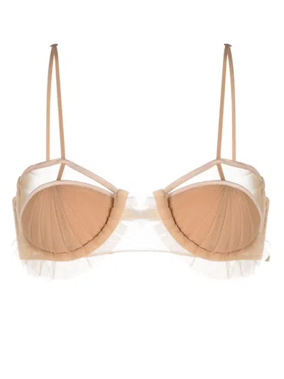 Nensi Dojaka Panelled Semi-sheer Bra In Beige