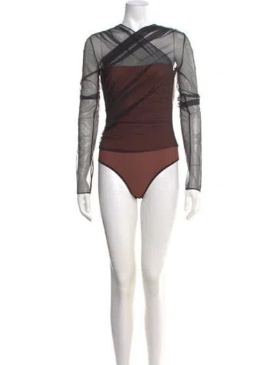 Pre-owned Nensi Dojaka Nylon Asymmetrical Bodysuit In Black