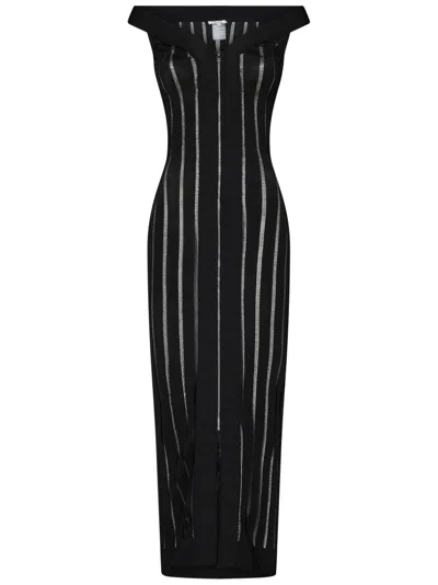 Nensi Dojaka Off-the-shoulder Black Dress With Perforated Stripes