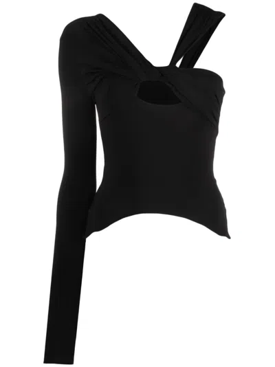Nensi Dojaka One Shoulder Asymmetrical Draped Top In Black