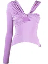 Nensi Dojaka One-sleeve V-neck Draped Top In Purple