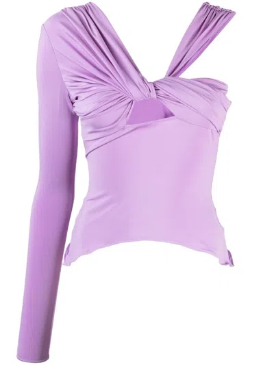 Nensi Dojaka One-sleeve V-neck Draped Top In Lavender