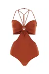 Nensi Dojaka Polyester Swimsuit With Halter Neck And Cut-out Detail In Orange