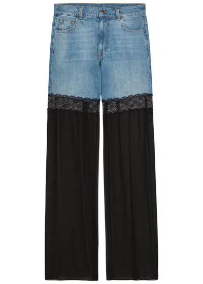 Nensi Dojaka Panelled Lace-trim Wide-leg Jeans In Blue
