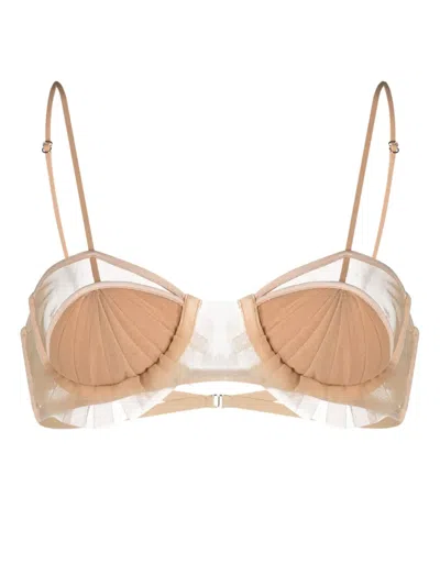 Nensi Dojaka Panelled Semi-sheer Bra In Beige