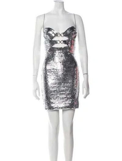 Pre-owned Nensi Dojaka Patterned Mini Dress W/ Tags In Metallic/silver