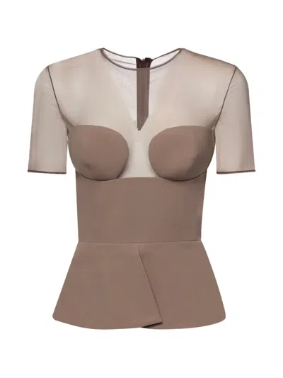 Nensi Dojaka Peplum Panelled Blouse In Nude