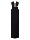 Nensi Dojaka Draped Maxi Dress With Corset And Sheer Panels In Black