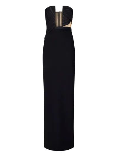 Nensi Dojaka Corsetted Draped Maxi Dress In Black