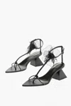 NENSI DOJAKA POINT TOE SOFT LEATHER T-STRAP SANDALS WITH FLOWER APPLICATI