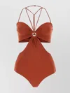 Nensi Dojaka Polyester Swimsuit With Halter Neck And Cut-out Detail In Burgundy
