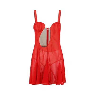 NENSI DOJAKA RED SILK ASYMMETRICAL PANEL GODET MINI DRESS