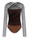 Nensi Dojaka Womens Black Brown Draped Long-sleeves Stretch-wove Bodysuit In Brown
