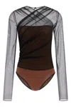 Nensi Dojaka 'mesh Overlay Geometric Pattern Bodysuit' In Black