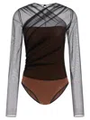 Nensi Dojaka 'mesh Overlay Geometric Pattern Bodysuit' In Brown
