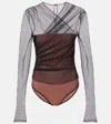 Nensi Dojaka Renee Draped Tulle Bodysuit In Black