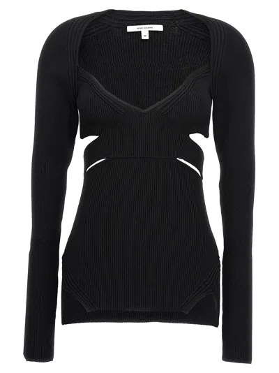 Nensi Dojaka Ribbed Cut-out Sweater With Sweetheart Neckline In Black