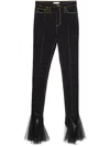 Nensi Dojaka Mesh Detailed Flared Hem Trousers With Belt Loops In Black