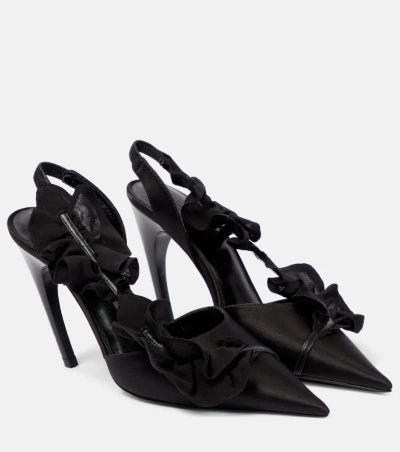 Nensi Dojaka Ruffled Satin Slingback Pumps In Black