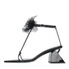 Nensi Dojaka Point Toe Soft Leather T-strap Sandals With Flower Applicati In Nero Neri E Grigi
