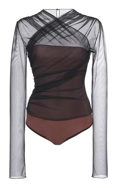 Nensi Dojaka Semi-sheer Gathered Top In Black/brown