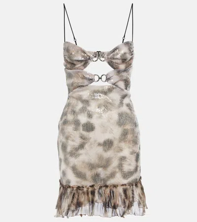 Nensi Dojaka Sequin-embellished Cutout Minidress In Leopard
