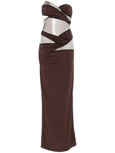 Nensi Dojaka Sequin-embellished Maxi Dress In Brown