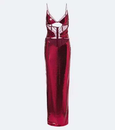 Nensi Dojaka Sequined Cutout Gown In Burgundy