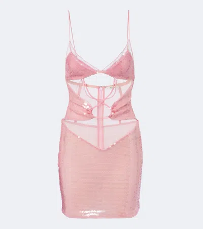 Nensi Dojaka Sequined Cutout Minidress In Pink